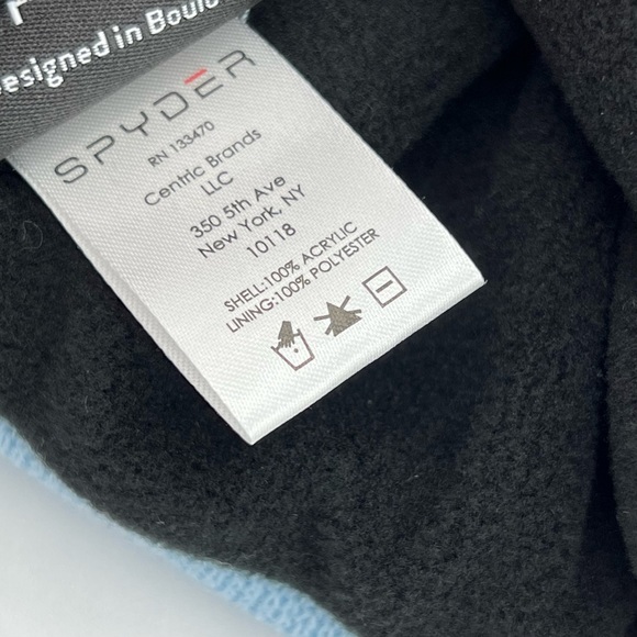 Spyder Jacquard Logo Blue Striped Fleece Lined Pom-Pom Beanie Hat Women’s OS - Picture 3 of 4